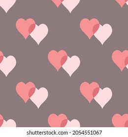 Two hearts merged vector repeat seamless pattern in charcoal and pink