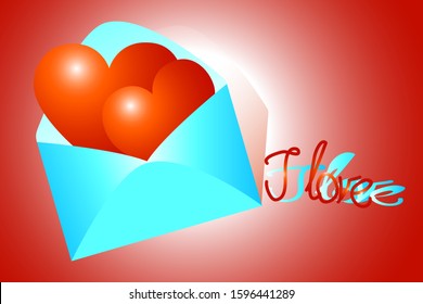 Two hearts in the message. Valentine's day. Posters, envelopes and cards design. Red background. Stock Vector  illustration
