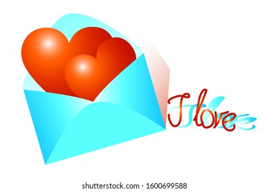 Two hearts in the message. Valentine's day. Posters, envelopes and cards design. White background. Stock Vector  illustration