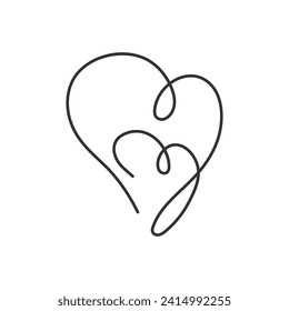 Zwei Herzen im minimalistischen Stil. Stetige Zeilendoodle-Illustration. Beziehungskonzept. Art lineares ZeichenkettenLiebessymbol. Design-Element