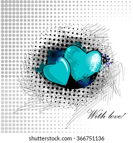 Two hearts object abstract grunge. Vector
