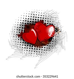 Two hearts object abstraction grunge. Vector