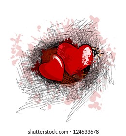 Two hearts on the abstract background