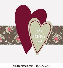 
Two hearts background decorative strip  Vintage card in boho style Vector illustration for wedding Valentines Day 