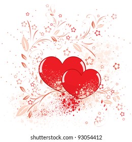 Two hearts on a background of flowers. white background