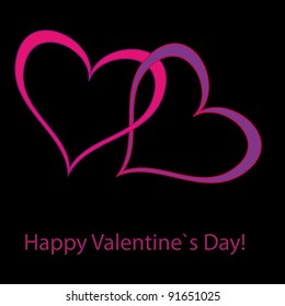 Two hearts on black vector illustration