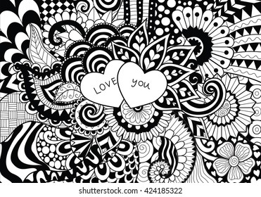 Illustration Flowers Heart Valentines Day Doodle Stock Vector (Royalty ...