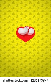 Two hearts on a love plate against cupid background for Valentine card concept.Vector illustration.