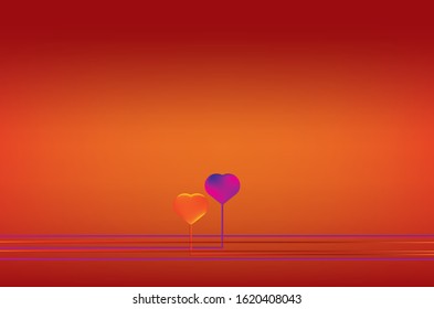 two hearts on lush lava background, vector eps