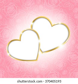 Two hearts on a pink background for Valentine's day