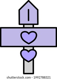 Two hearts on purple billboard, illustration, on a white background.