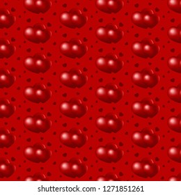 Two hearts on red background, seamless patterns