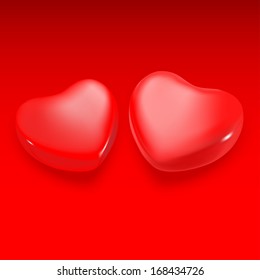 Dos corazones sobre un fondo rojo. Vector. Ilustración.