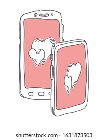Two hearts on screen of device. Valentines day vector illustration. Relationship theme vector 