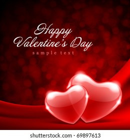 Two hearts on silk with light Valentine's day vector background