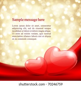 Two hearts on silk with light Valentine's day vector background