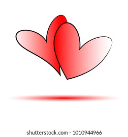 Two hearts on a white background with a red shadow.