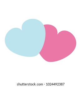 two hearts on white background. blue and pink. flat icon. vector.