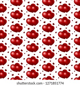 Two hearts on white background, seamless patterns