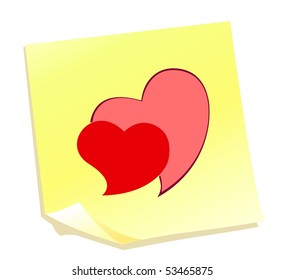 two hearts on a yellow note