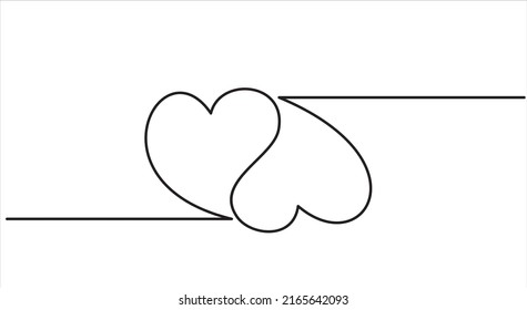 Two hearts from one black line. Picture for decoration of festive illustrations for the holiday of all lovers.