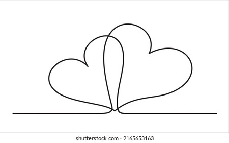 Two hearts from one black line. Picture for decoration of festive illustrations for the holiday of all lovers.