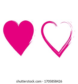 Two hearts, one filled with red, the second with a red multi-layer contour, Two lovers' hearts.