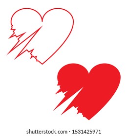 Two hearts one in the form of red contour, another red entirely. One side of the heart is made in the form of a pulse.