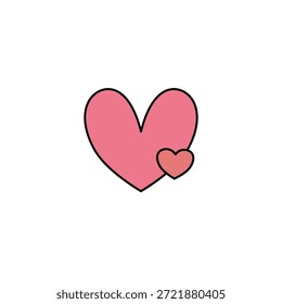 Dos corazones, uno Grande y otro Pequeño, rosa con contornos oscuros, aislados sobre un fondo blanco limpio. Simple, lindo y simbólico de amor, afecto o relaciones.