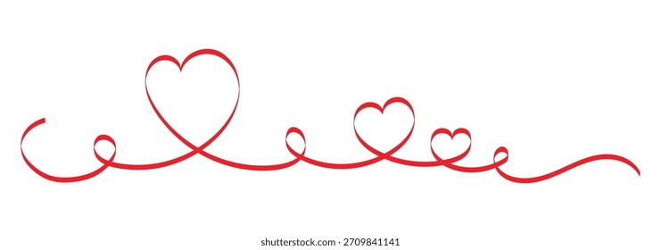 Dos corazones, un dibujo de línea, una línea continua, línea continua en forma de corazón romántico.  Dibujado a mano línea de corazón. ilustrador de Vector.