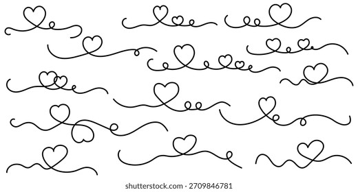 Dos corazones un dibujo de línea, continuo una línea corazón dibujo conjunto. Ilustración vectorial.