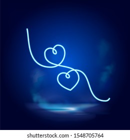 Two hearts one line neon vector icon. One line art, illustration.