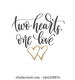 dos corazones un amor - letra mano texto inscripción cita positiva, motivación y frase de inspiración, caligrafía ilustración vectorial ilustración
