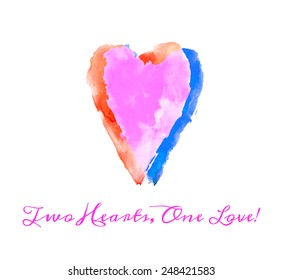 Two hearts, one love. St. Valentine's Day symbol. Pink and blue version of vector illustration.