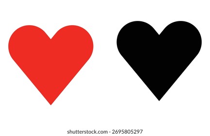 Dos corazones, uno rojo y otro negro, están uno al lado del otro aislados sobre fondo blanco, simbolizando el amor y el contraste