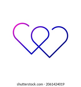 Two Hearts Outline Icon. One Line Drawing. Sex Shop Sign. Purple Gradient Symbol. Isolated Vector Stock Illustration