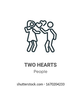 Two hearts outline vector icon. Thin line black two hearts icon, flat vector simple element illustration from editable people concept isolated stroke on white background