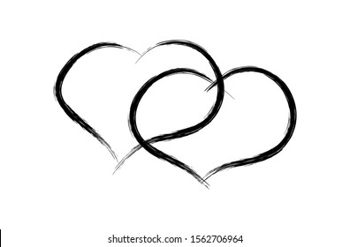 Two hearts painted in black on a white background.
