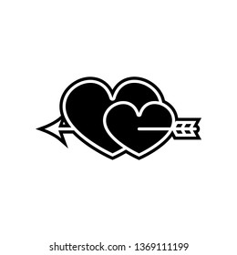 two hearts pierced with an arrow icon. Element of Valentine for mobile concept and web apps icon. Glyph, flat icon for website design and development, app development