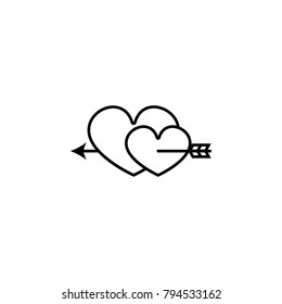 two hearts pierced with an arrow icon. Love and Valentine's Day element icon. Premium quality graphic design. Signs, outline symbols collection icon for websites, web design on white background