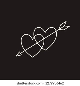Two hearts pierced with arrow vector sketch icon isolated on background. Hand drawn two hearts pierced with arrow icon.