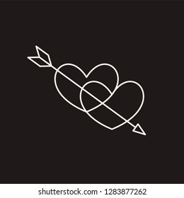 Two hearts pierced with arrow vector sketch icon isolated on background. Hand drawn two hearts pierced with arrow icon.