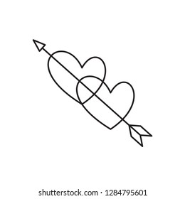 Two hearts pierced with arrow vector sketch icon isolated on background. Hand drawn two hearts pierced with arrow icon.