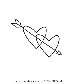 Two hearts pierced with arrow vector sketch icon isolated on background. Hand drawn two hearts pierced with arrow icon.
