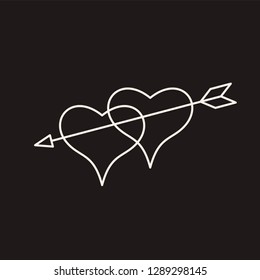 Two hearts pierced with arrow vector sketch icon isolated on background. Hand drawn two hearts pierced with arrow icon.
