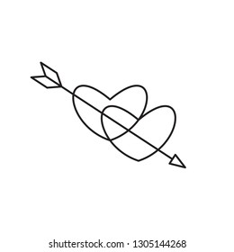 Two hearts pierced with arrow vector sketch icon isolated on background. Hand drawn two hearts pierced with arrow icon.