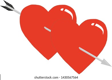 two hearts pierced by an arrow, hearts and arrow, love between a man and a woman Valentine s Day Vector illustration