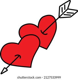 dos corazones perforados por una flecha