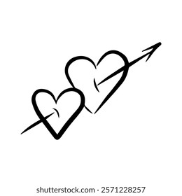 Two hearts pierced by an arrow. A hand-drawn doodle element for celebrating Valentine's Day