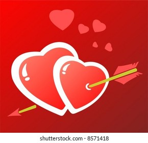Two hearts pierced by an arrow of a cupid. Valentine's illustration.